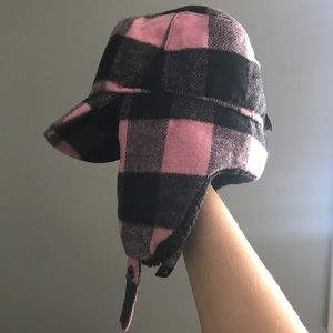 Pink and black plaid winter hat